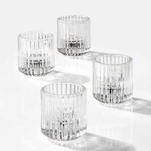 NEW Set of 4 Glass Candle Holders Tapered Or Tea lights Ribbed Textured Design